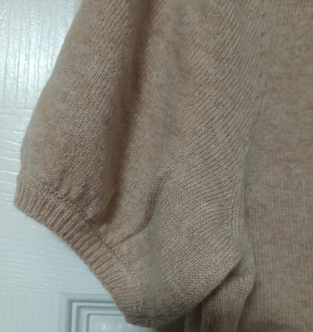 Billie Tan Knit Short Sleeve Merino Wool Cardigan Sweater - Picture 3 of 9
